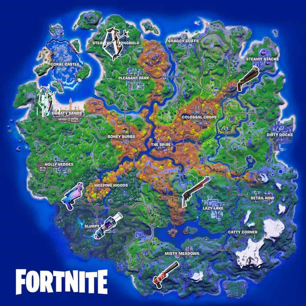 Fortnite Exotic Weapons Map Season 6