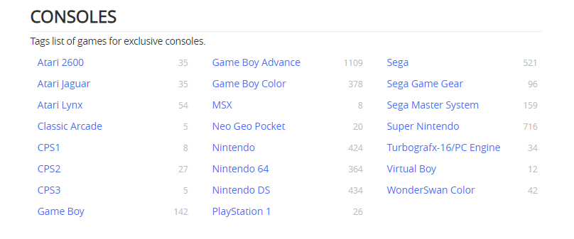 lista de games retrô por console no site Emulator Games Online