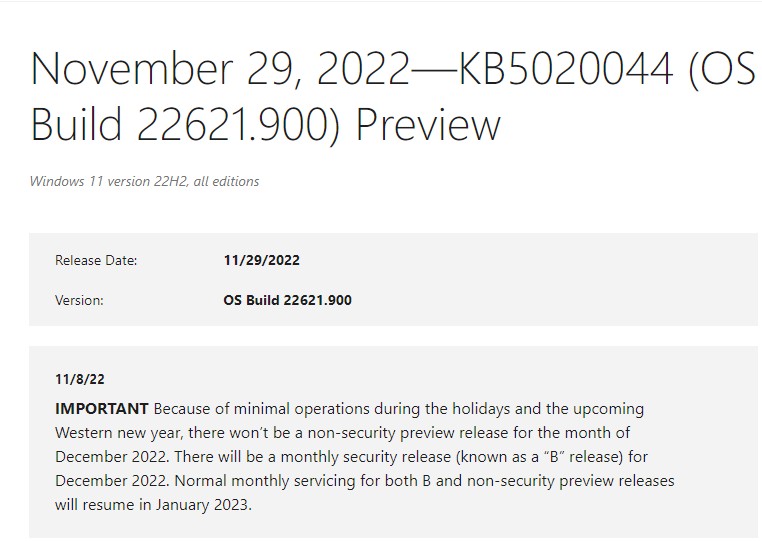 A Imagem mostra a atualização KB5020044 do Windows 11