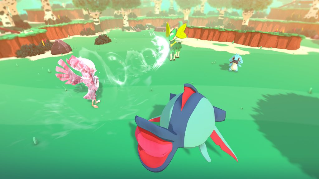 Imagem dos monstros do jogo TemTem de Nintendo Switch usando poderes enquanto batalham