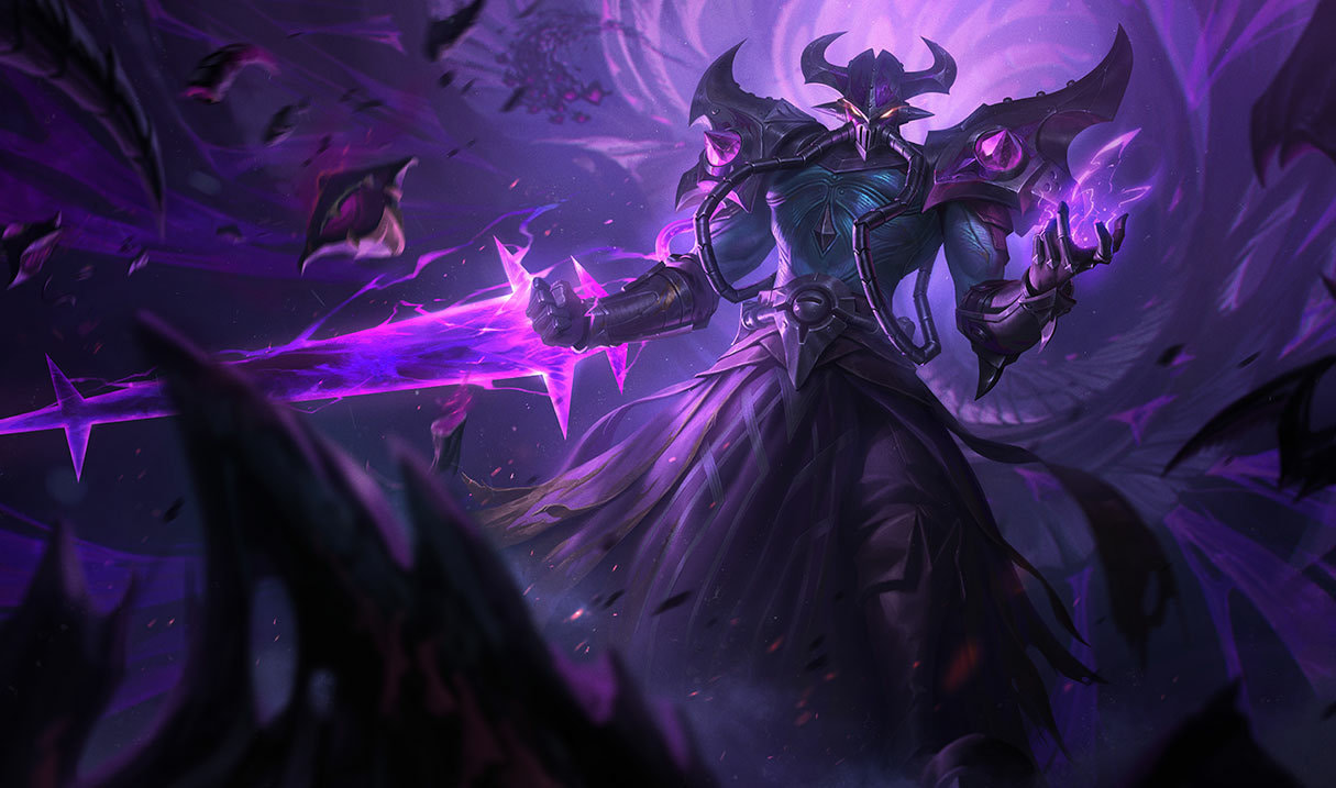 A Imagem mostra a splash art do personagem kassadin de league of legends