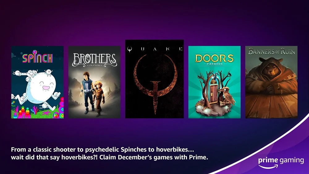 A imagem mostra os jogos gratuitos que serão distribuídos na Amazon Prime Gaming em Dezembro