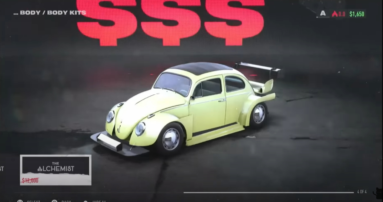 Imagem mostrando customizações do Fusca em Need for Speed Unbound