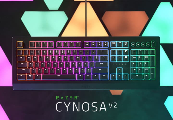 Foto de um dos teclados gamers em promoção, o Razer Cynosa V2