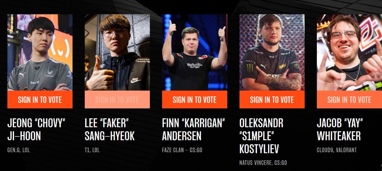 Melhores jogadores de esports indicados ao The Game Awards 2022.