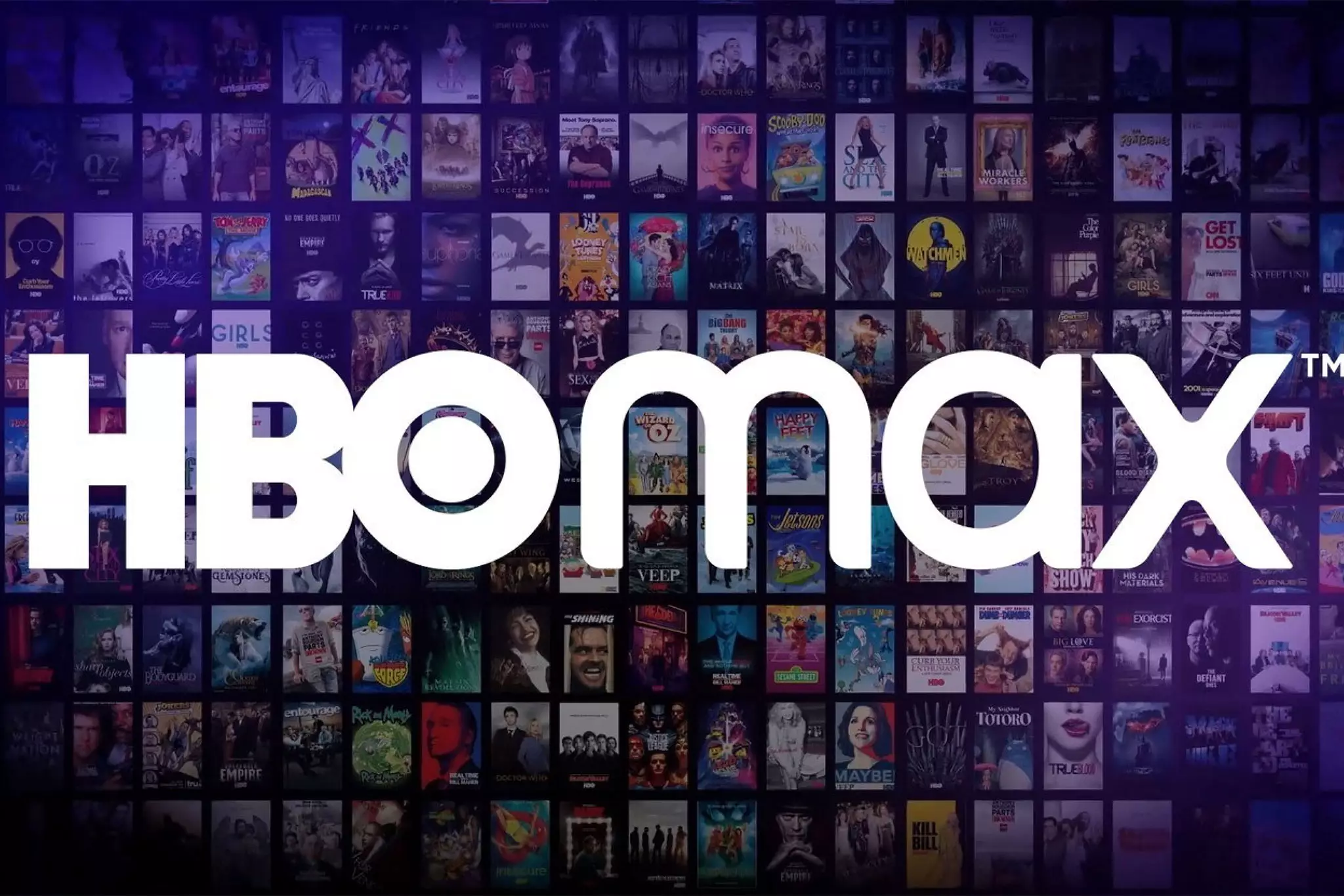 Banner divulgação HBO Max com logo e algumas capas de filmes e séries atrás