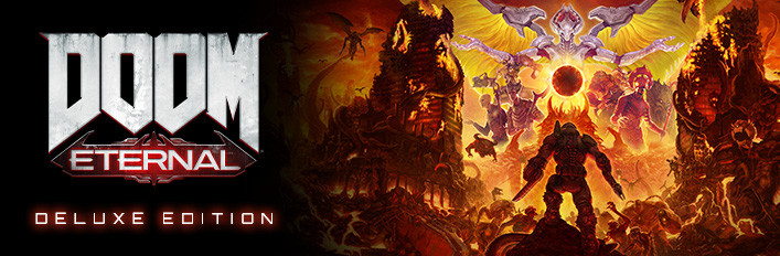 Banner de divulgação da edição deluxe do jogo Doom Eternal