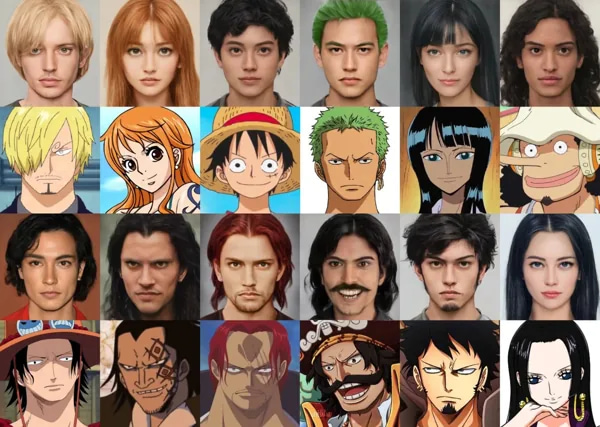 A imagem mostra o elenco da Série Live Action de One Piece