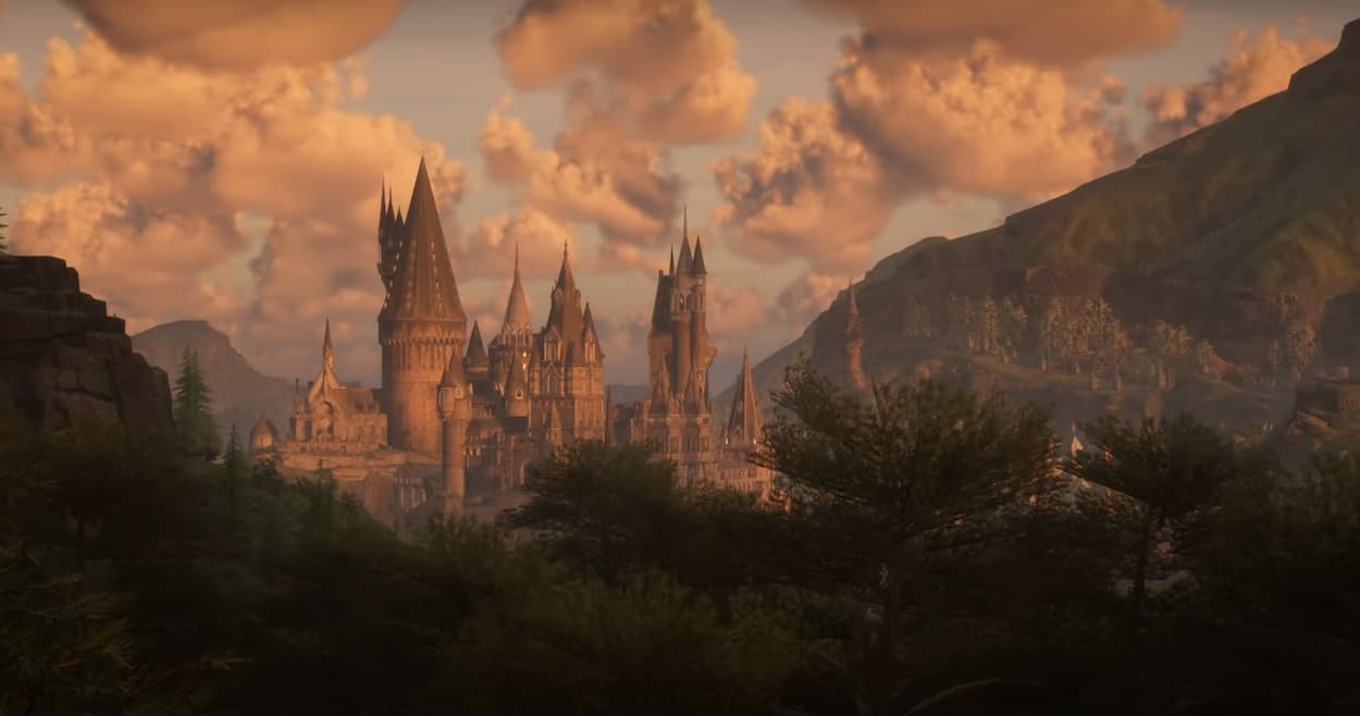 Hogwarts vista ao longe Captura de Tela de Hogwarts Legacy