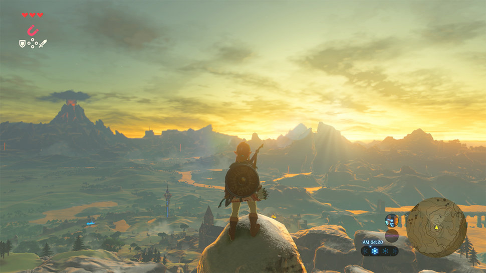 A imagem mostra o personagem Link no jogo Legend of Zelda Breath of the Wild