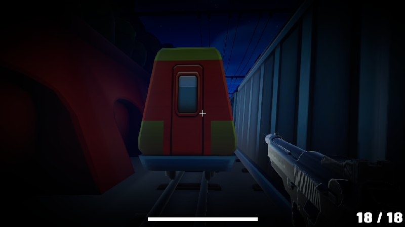 A imagem mostra a visão em primeira pessoa do jogo Subway Surfers Dark Pou