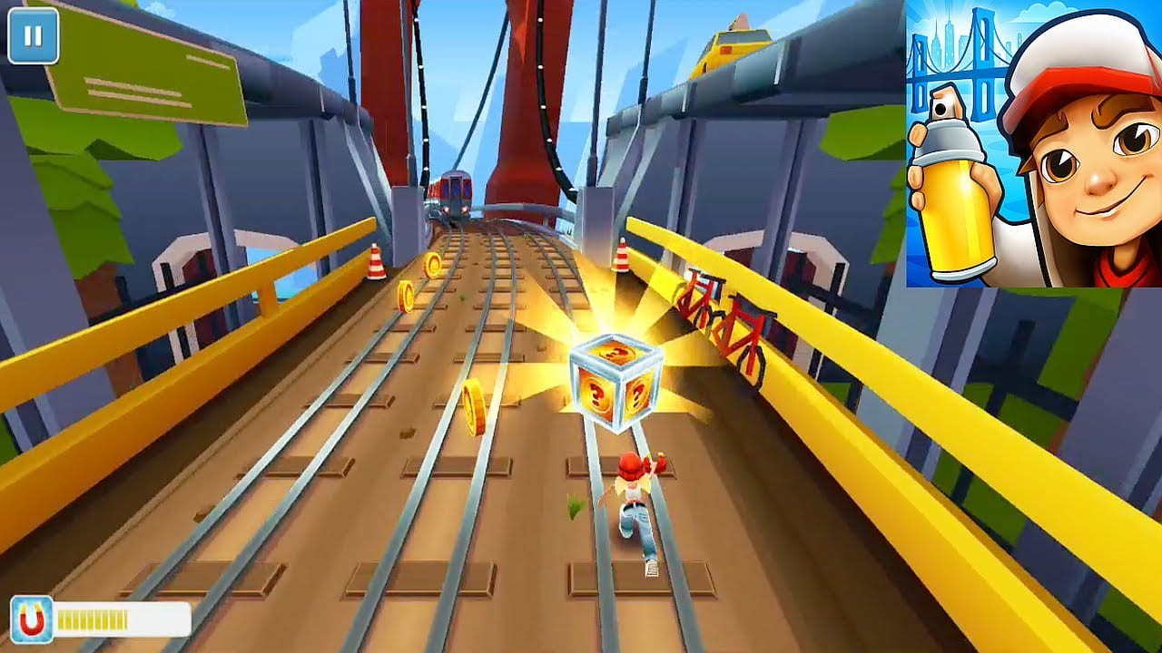 A imagem mostra a gameplay do jogo Subway Surfers
