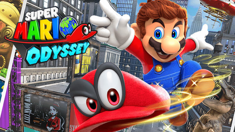 A imagem mostra a capa do jogo Super Mario Odyssey da Nintendo