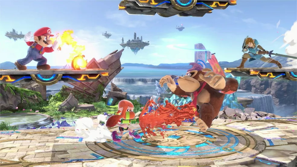 A imagem mostra uma partida do jogo Super Smash Brosh Ultimate
