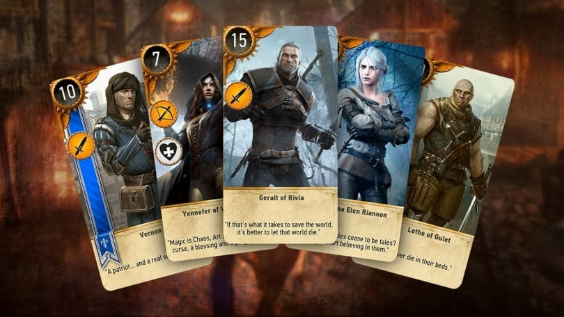 A imagem mostra alguns cards do jogo GWENT