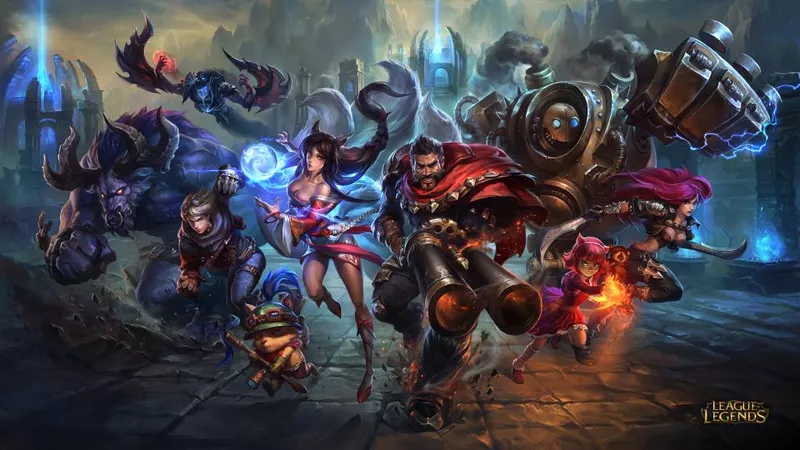 Banner de divulgação com campeões de League of Legends