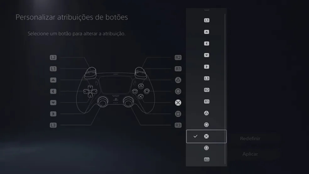 Remapeamento de botões do DualSense de Playstation 5