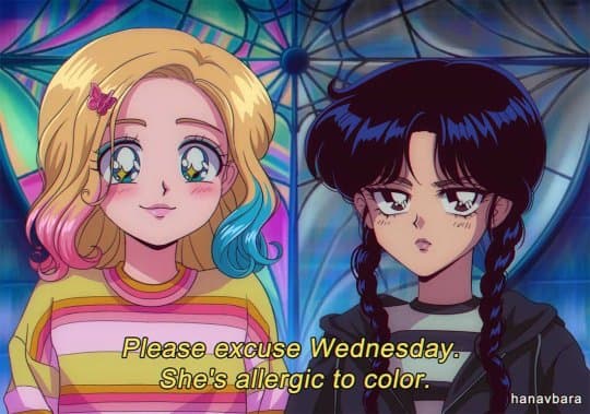 Wandinha e Enid em anime.
