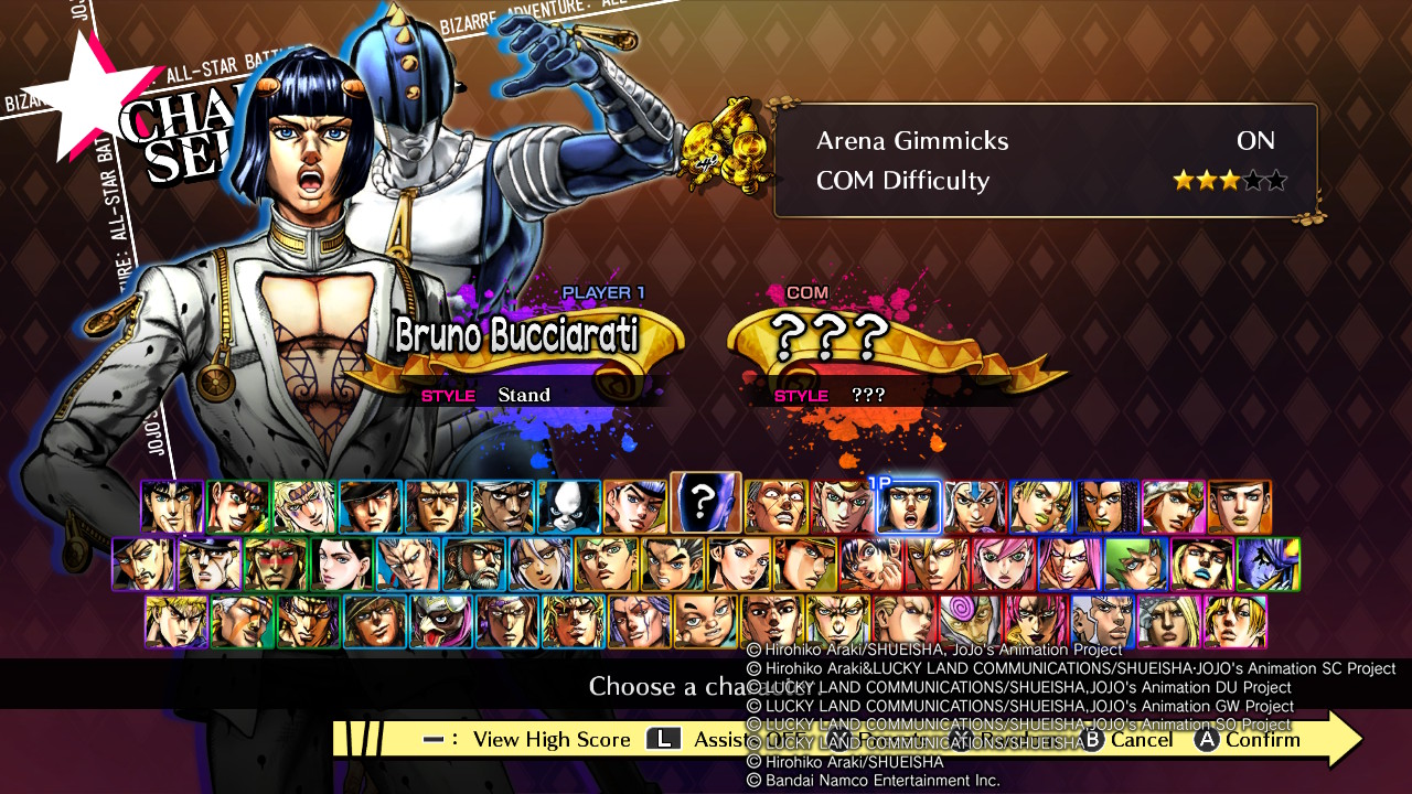 Imagem retirada da tela de seleção de personagem em JoJo's Bizarre Adventure All-Star Battle