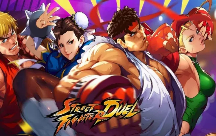Banner mostrando persoangens jogáveis de Street Fighter Duel