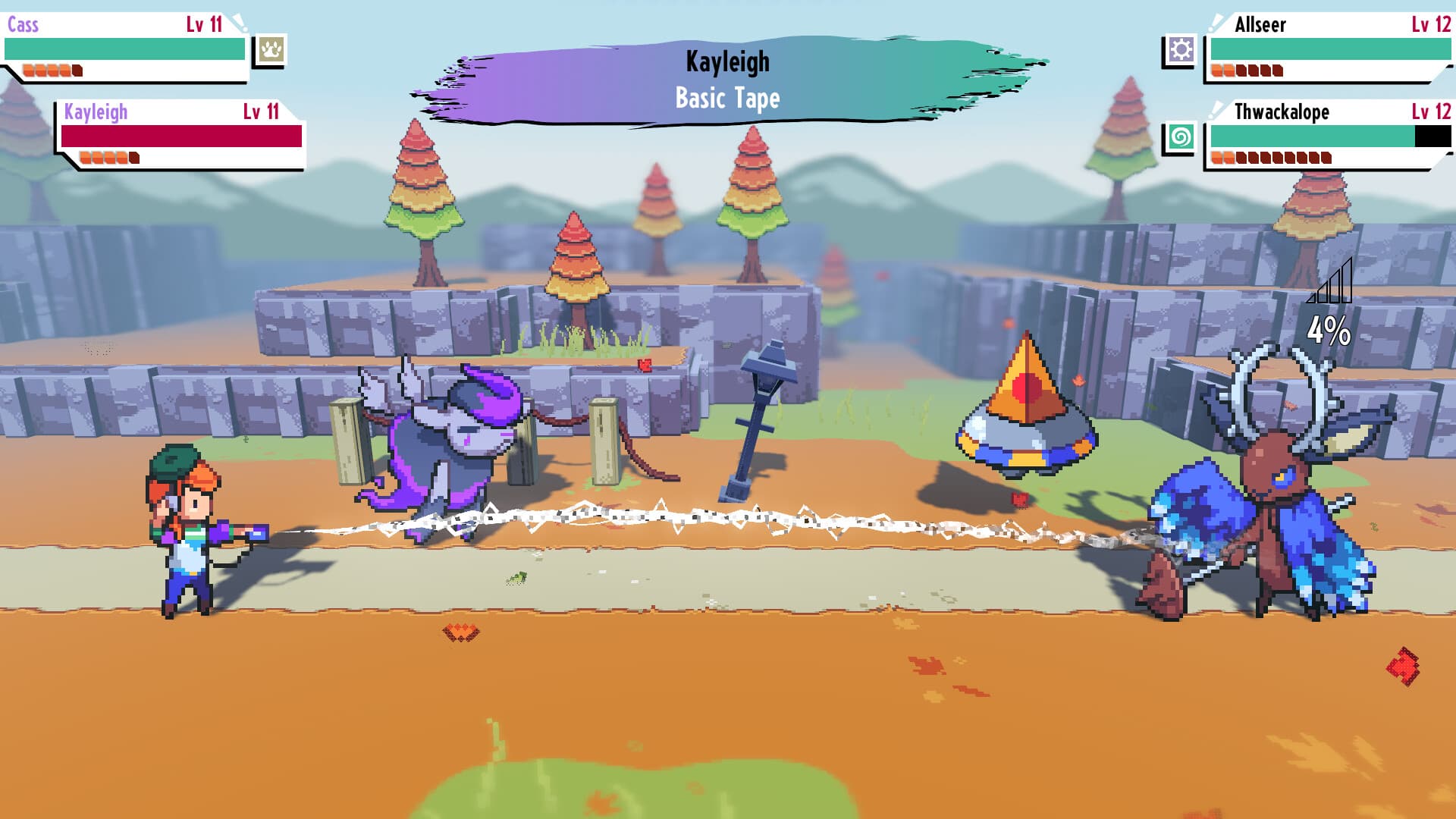Imagem de cena de batalha em Cassette Beasts
