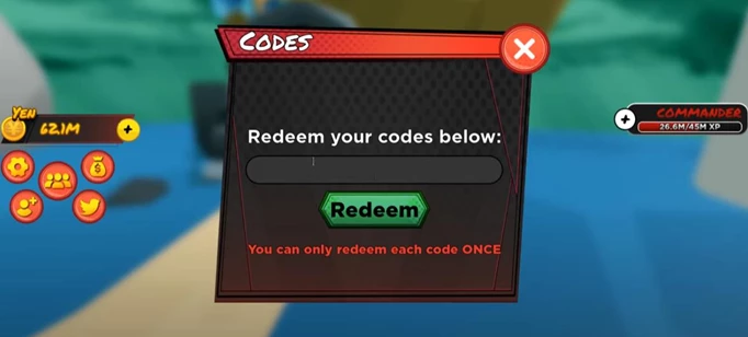 Banner de divulgação da tela de resgate do códigos em Anime Squad Simulator no Roblox