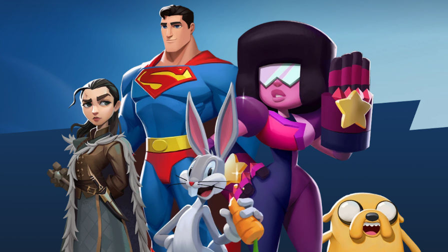 Banner mostrando Superman, Pernalonga, Jake, Scarlet e Arya Stark em Gameplay de MultiVersus