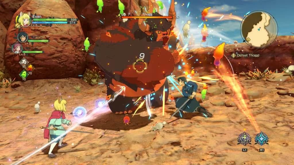 Imagem de batalha contra boss em Ni no Kuni 2: Revenant Kingdom