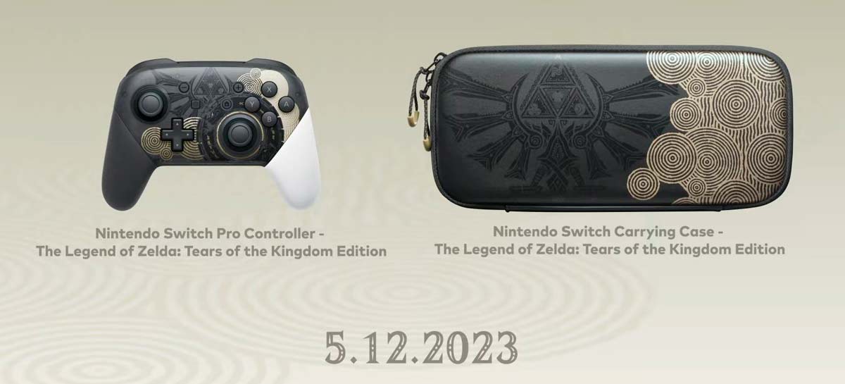 Imagem do Pro Controller e Case exclusiva de Tears of the Kingdom