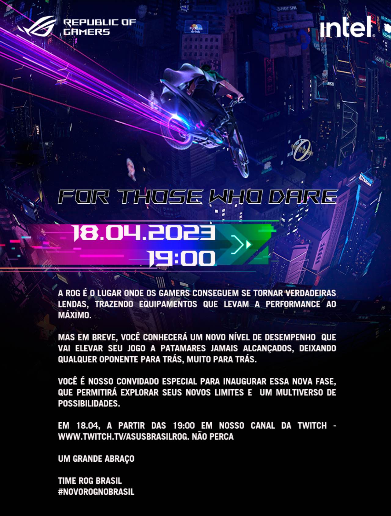 Convite de divulgação do evento da ASUS ROG para lançamento do "NOVO ROG"