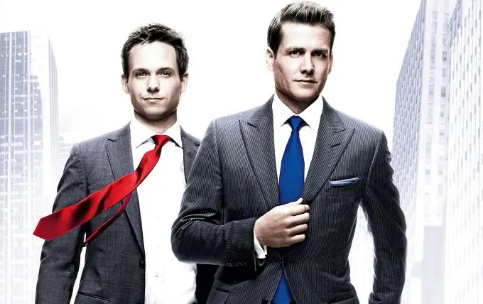 Banner mostrando Harvey Specter e Mike Ross em Suits